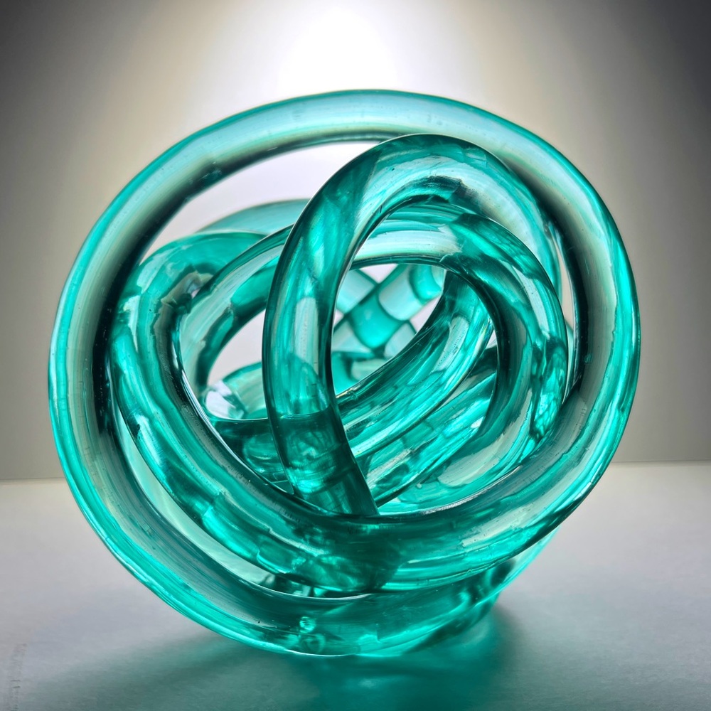 Turquoise Hand-Blown Glass 7" Knot Sculpture - Picture 3 of 7